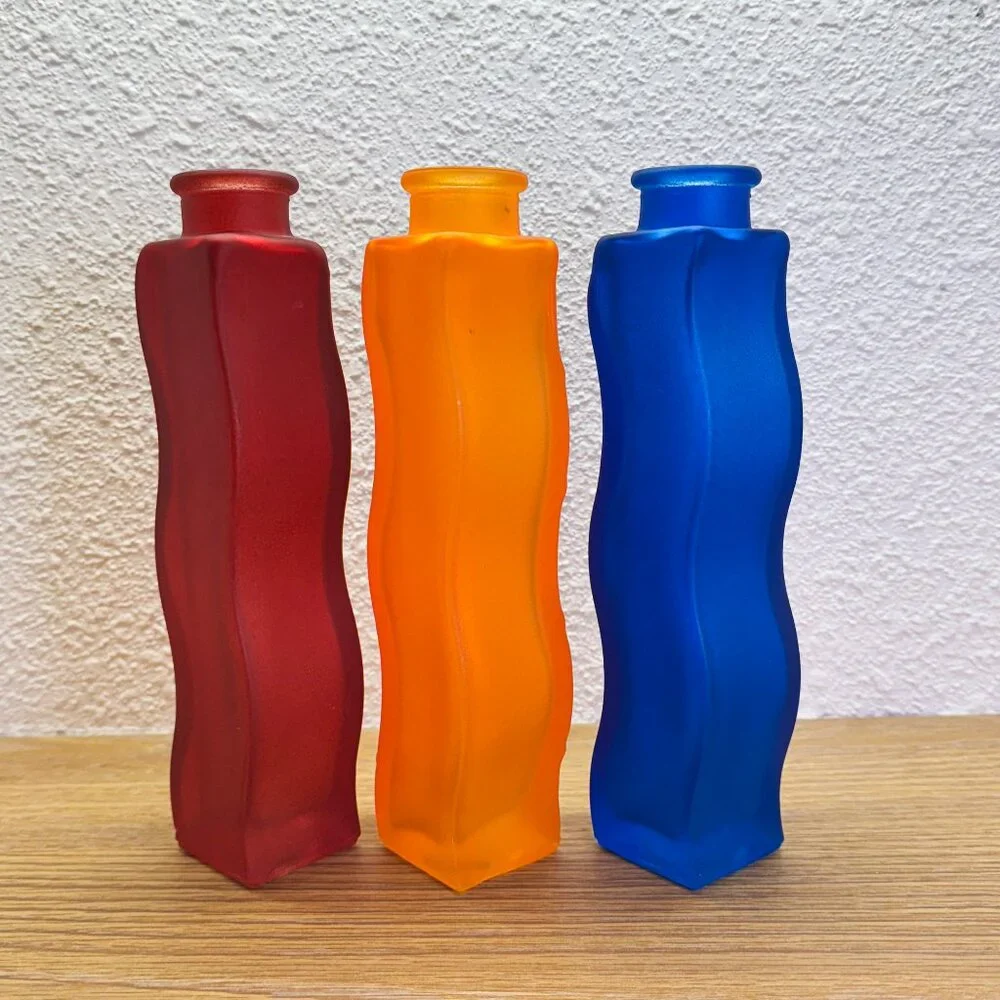 Vintage IKEA Skämt Frosted Glass Wavy Squiggle Vase Trio Set